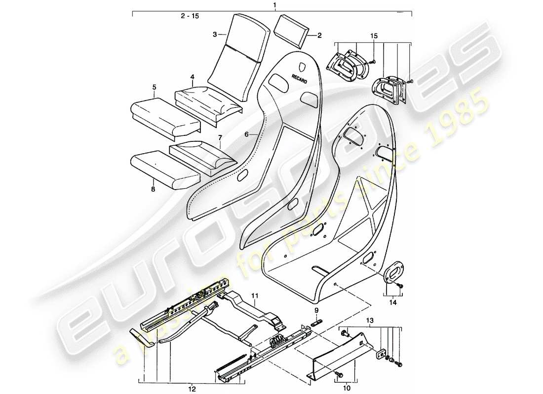 porsche 2005 (996 turbo / gt2) asiento - terciopelo perlon diagrama de piezas