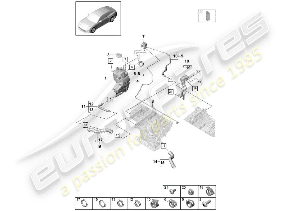 porsche 2020 (panamera 971-1) diagrama de piezas de refrigeración por agua