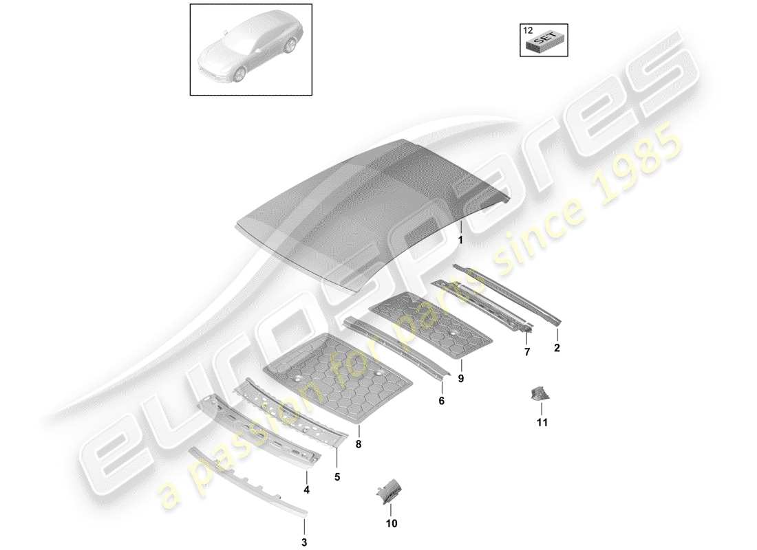 porsche 2020 (panamera 971-1) techo diagrama de piezas