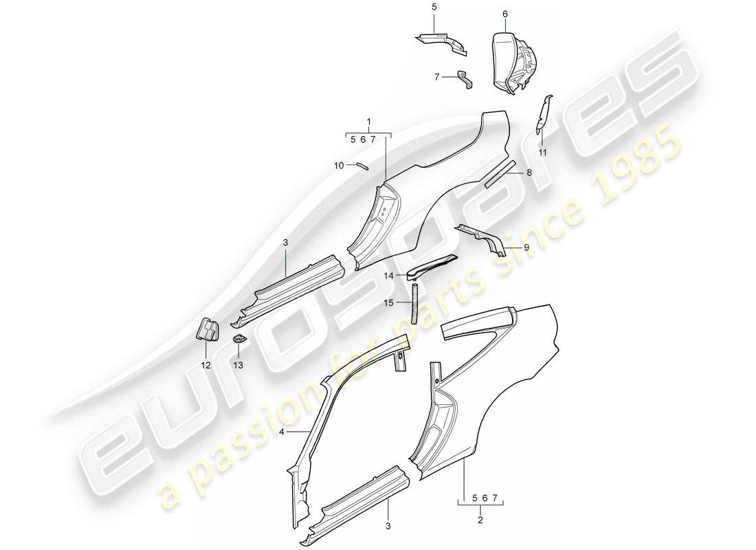 porsche 2003 (996) panel lateral diagrama de piezas