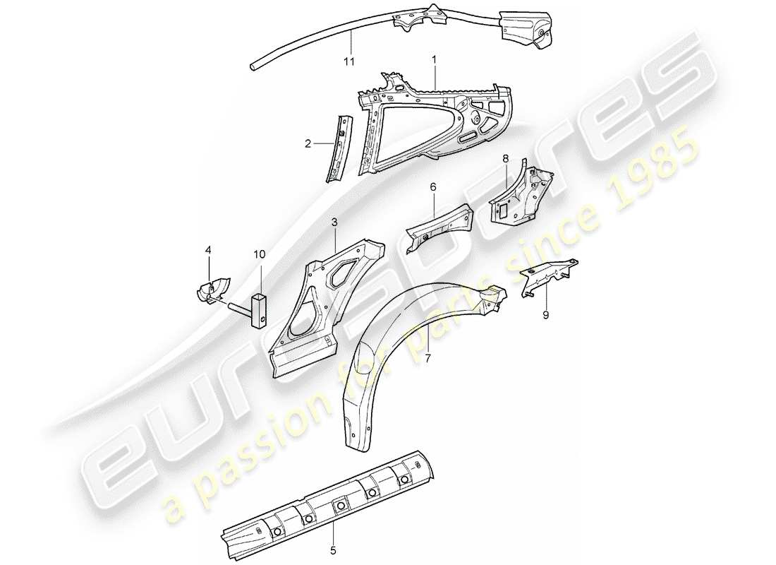 porsche 2002 (996 gt3) diagrama de piezas del panel lateral