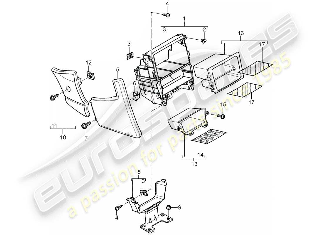 porsche 2009 (997-2 gt3) center console diagrama de piezas