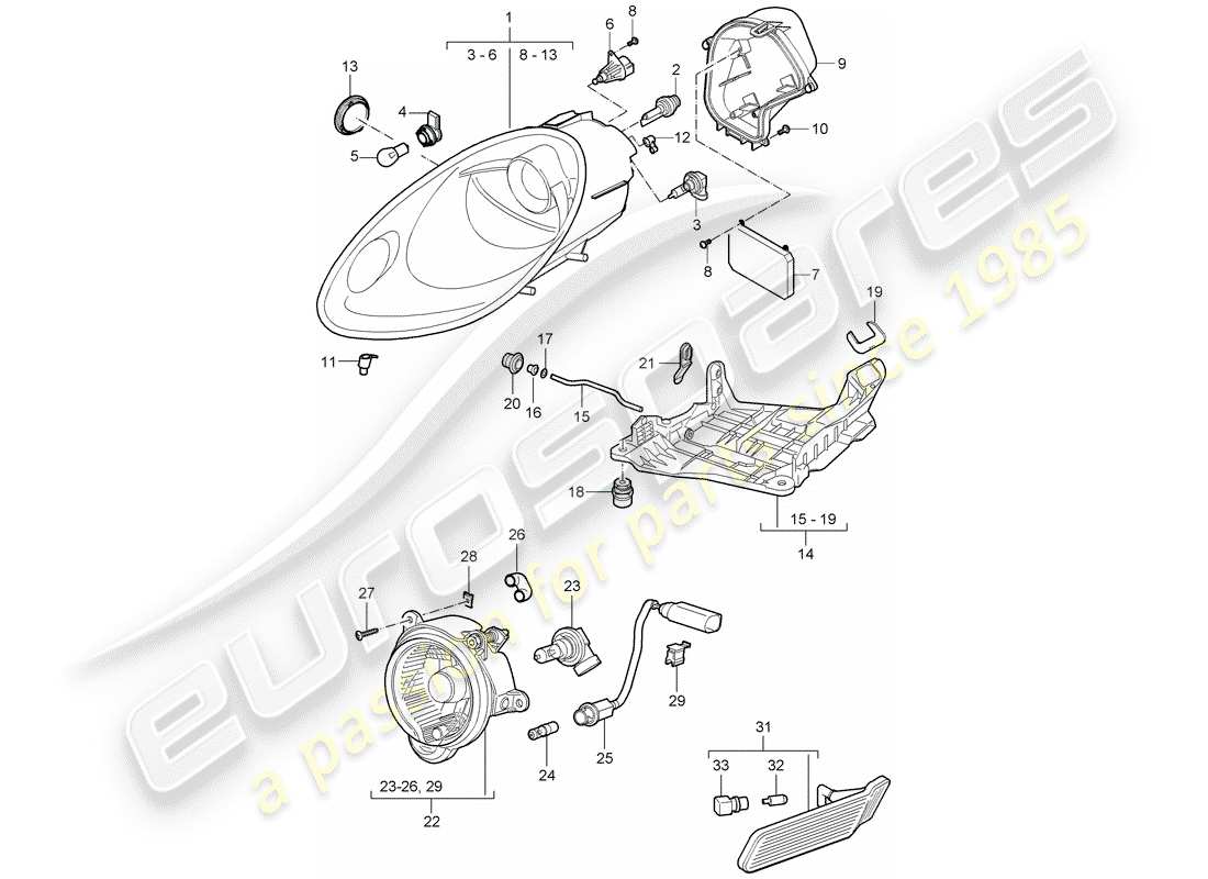 porsche 2006 (987 cayman) diagrama de piezas del faro