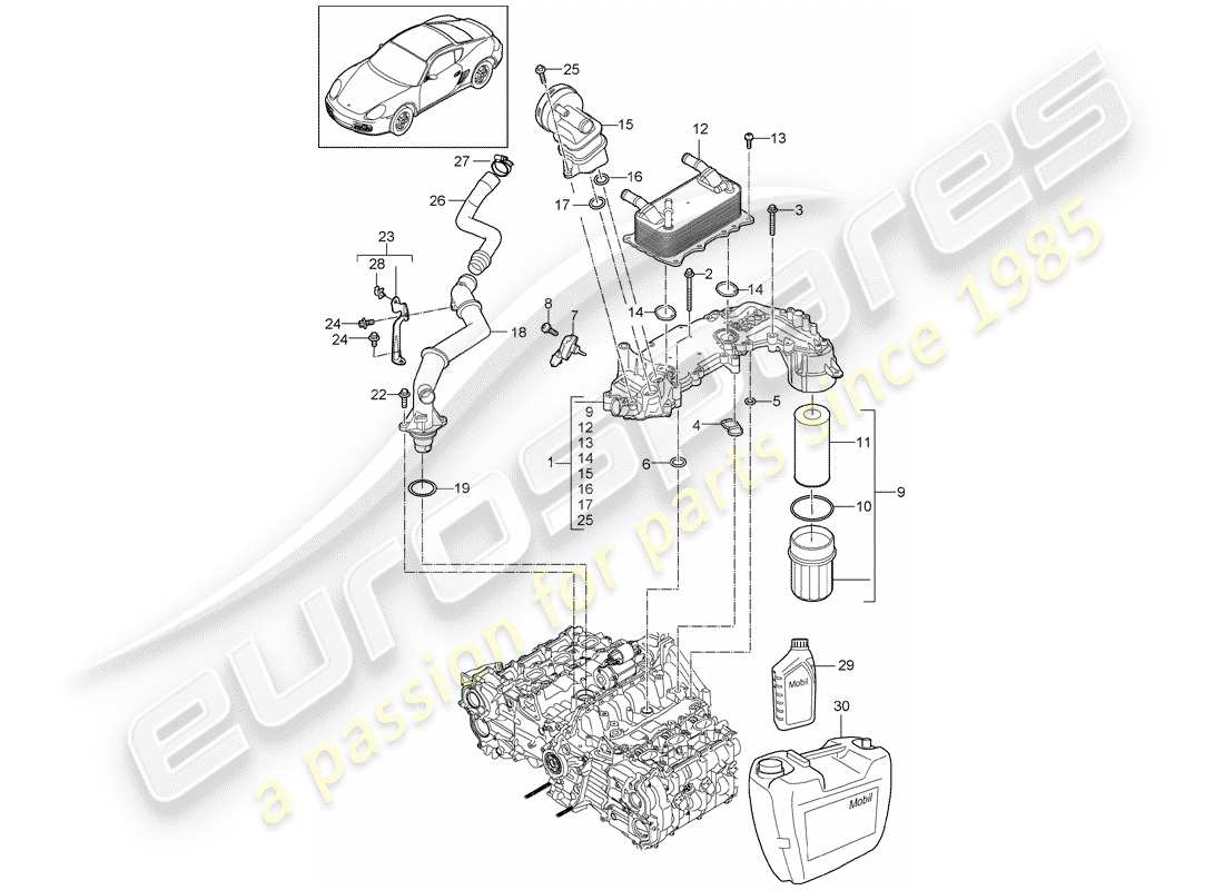 porsche 2011 (987 cayman) lubricación del motor diagrama de piezas