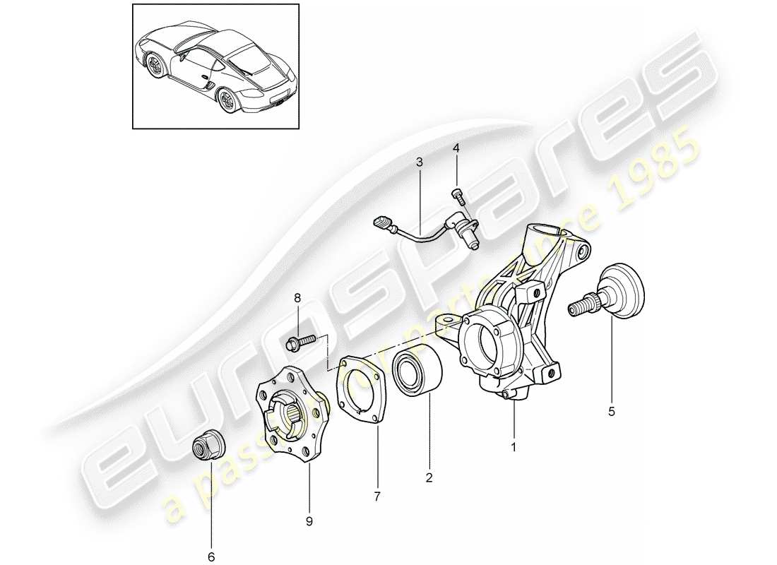 porsche 2011 (987 cayman) portador de ruedas diagrama de piezas