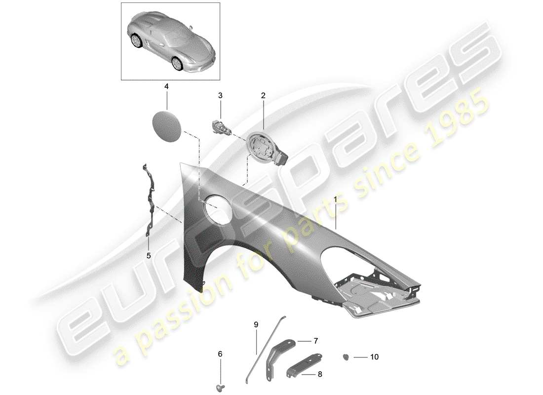 porsche 2016 (981 boxster spyder) diagrama de piezas del guardabarros
