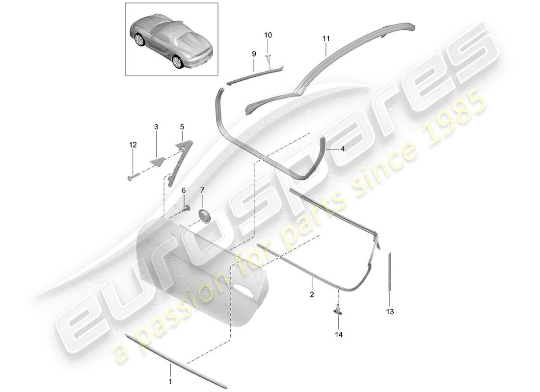 porsche 2016 (981 boxster spyder) diagrama de piezas del sello de puerta