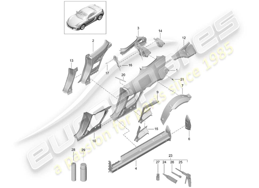 porsche 2015 (981 boxster) panel lateral diagrama de piezas