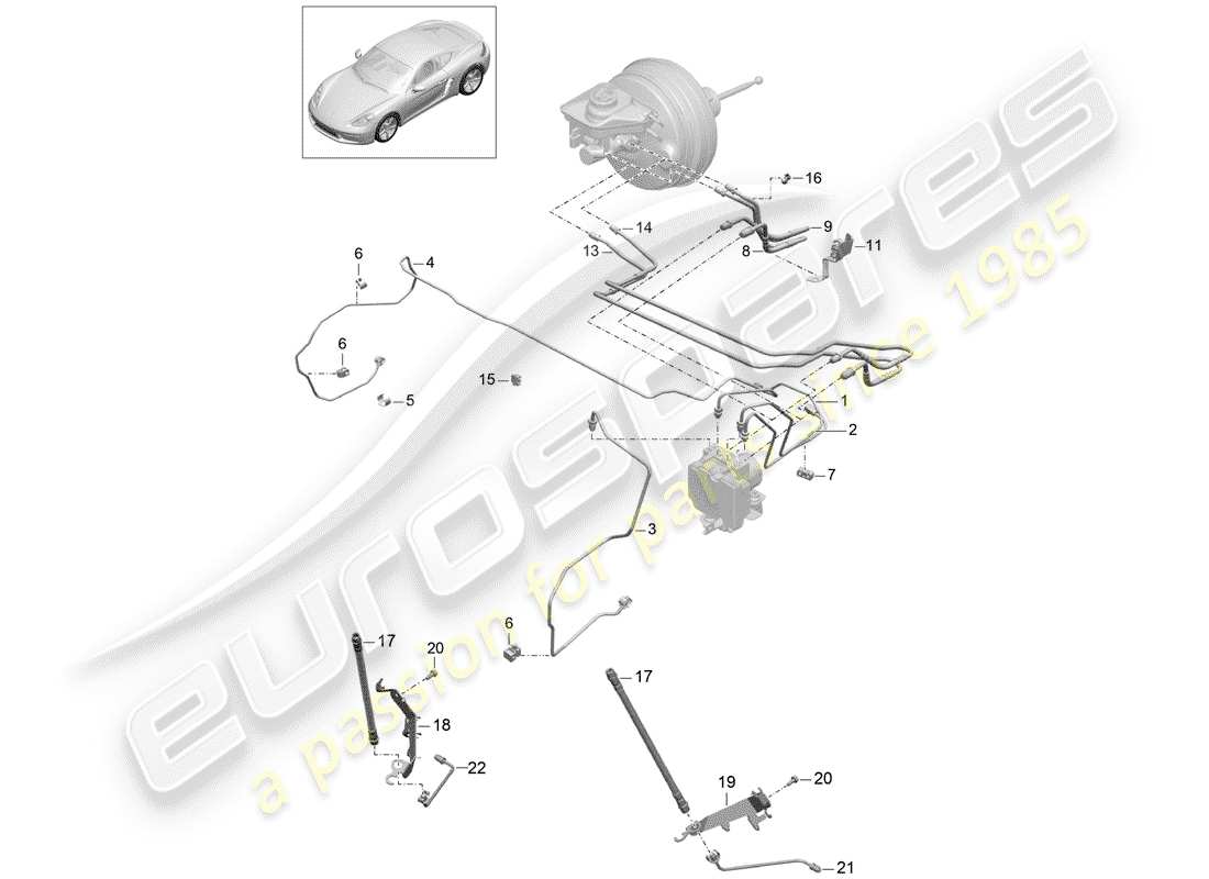 porsche 2019 (718 cayman) diagrama de piezas de la línea de freno