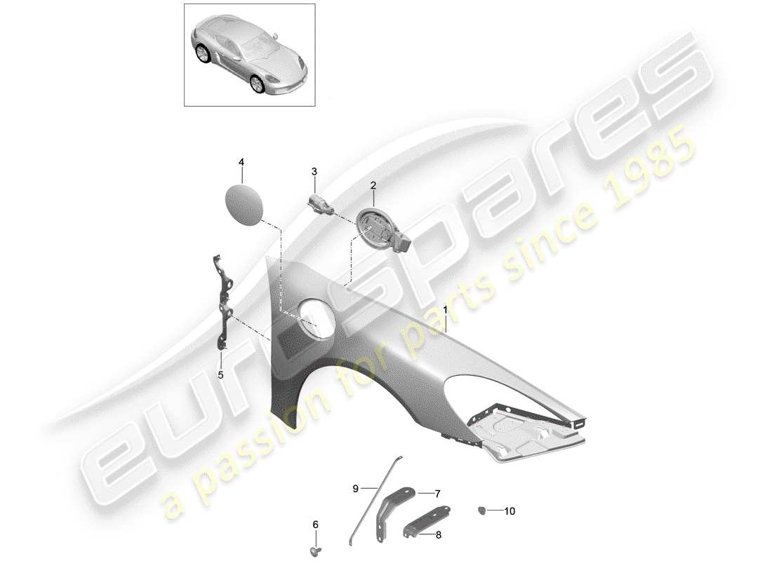 porsche 2017 (718 cayman) diagrama de piezas del guardabarros