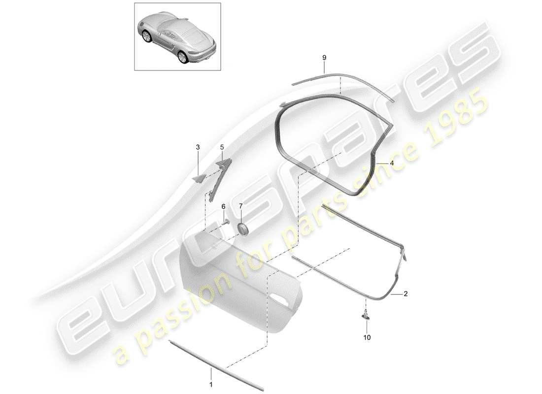 porsche 2017 (718 cayman) diagrama de piezas del sello de puerta