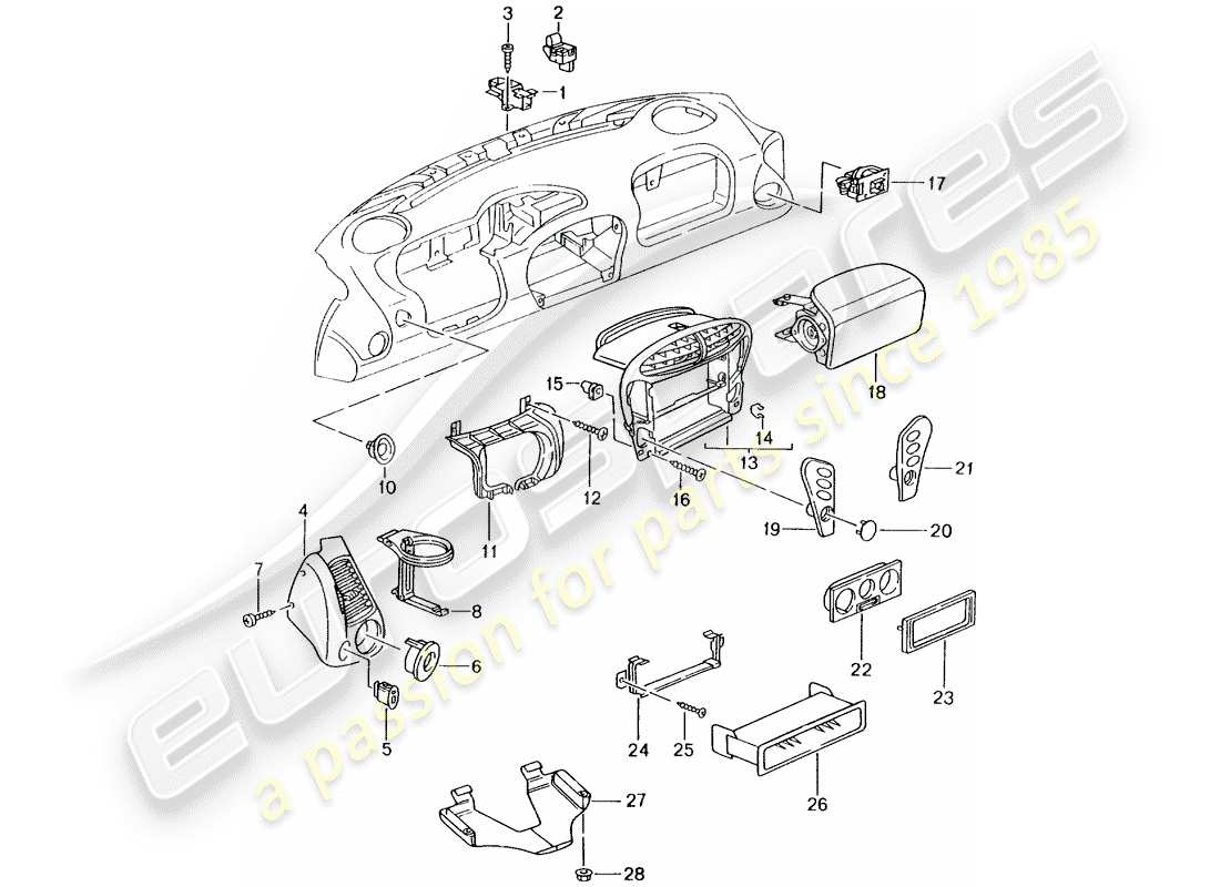 porsche 2003 (996 gt3) accesorios - embellecedor del panel de salpicadero diagrama de piezas