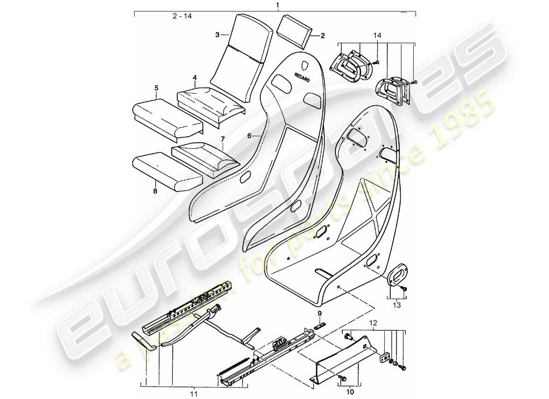 porsche 2003 (996) asiento - con: diagrama de piezas