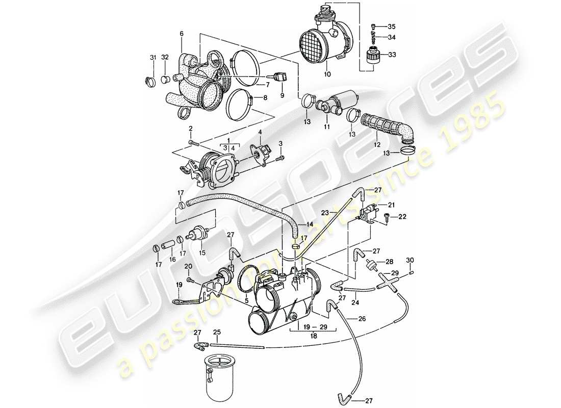 porsche 1994 (993) l-jetronic - boquilla de solapa diagrama de piezas