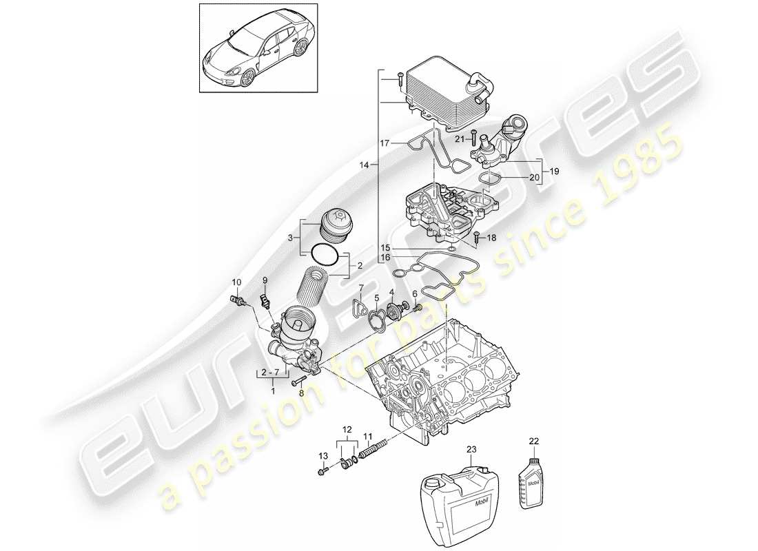 porsche 2011 (panamera 970) diagrama de piezas del filtro de aceite