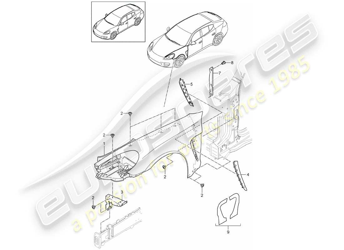 porsche 2011 (panamera 970) diagrama de piezas del guardabarros