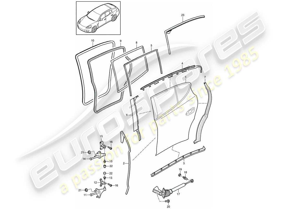 porsche 2011 (panamera 970) diagrama de piezas de la carcasa de la puerta