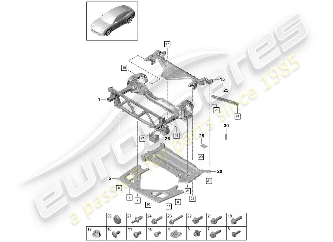 porsche 2019 (panamera 971-1) submarco diagrama de piezas