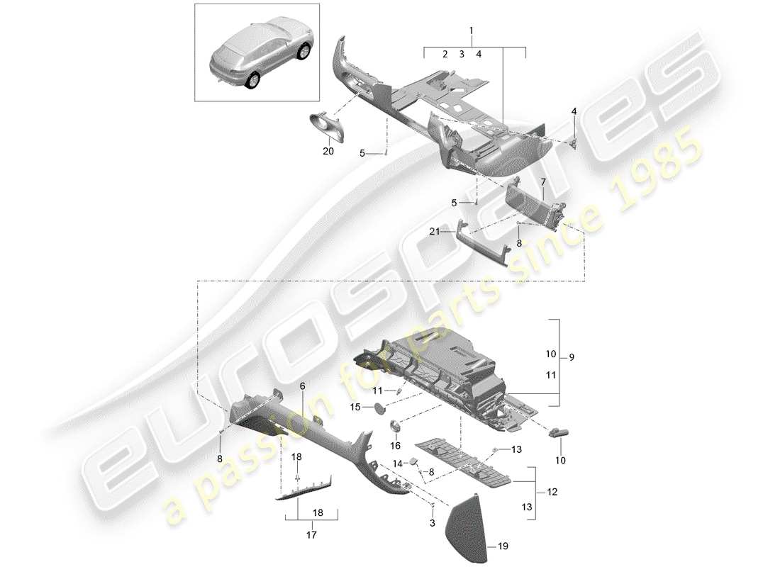 porsche 2016 (macan) diagrama de piezas de la guantera