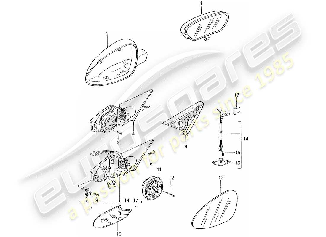 porsche 2002 (996 gt3) espejo retrovisor interior - espejo retrovisor diagrama de piezas