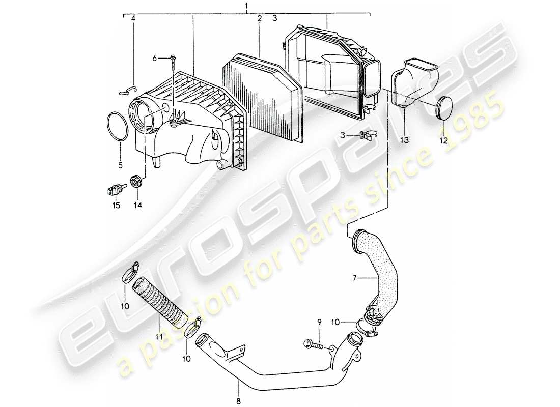 porsche 1994 (993) diagrama de piezas del limpiador de aire