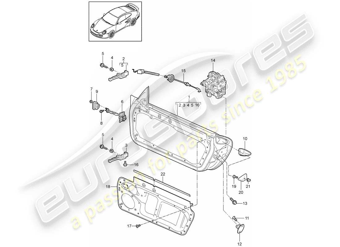 porsche 2011 (997-2 turbo / gt2 rs) carcasa de la puerta diagrama de piezas