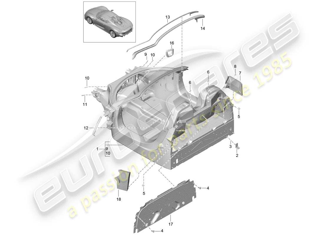 porsche 2015 (918 spyder) monocasco diagrama de piezas