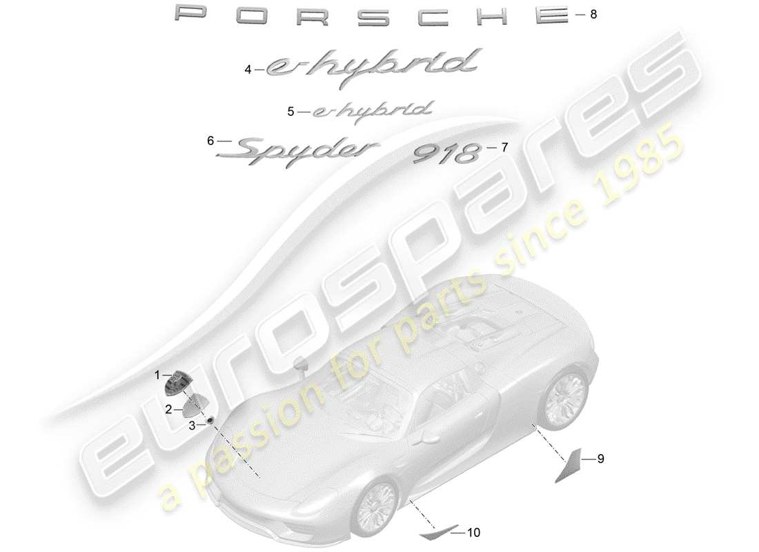 porsche 2015 (918 spyder) placas de identificación diagrama de piezas