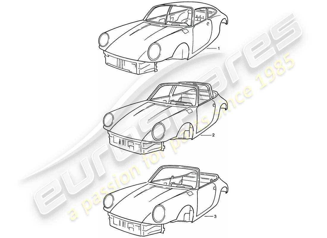 porsche 1984 (911) diagrama de piezas de la carrocería del coche