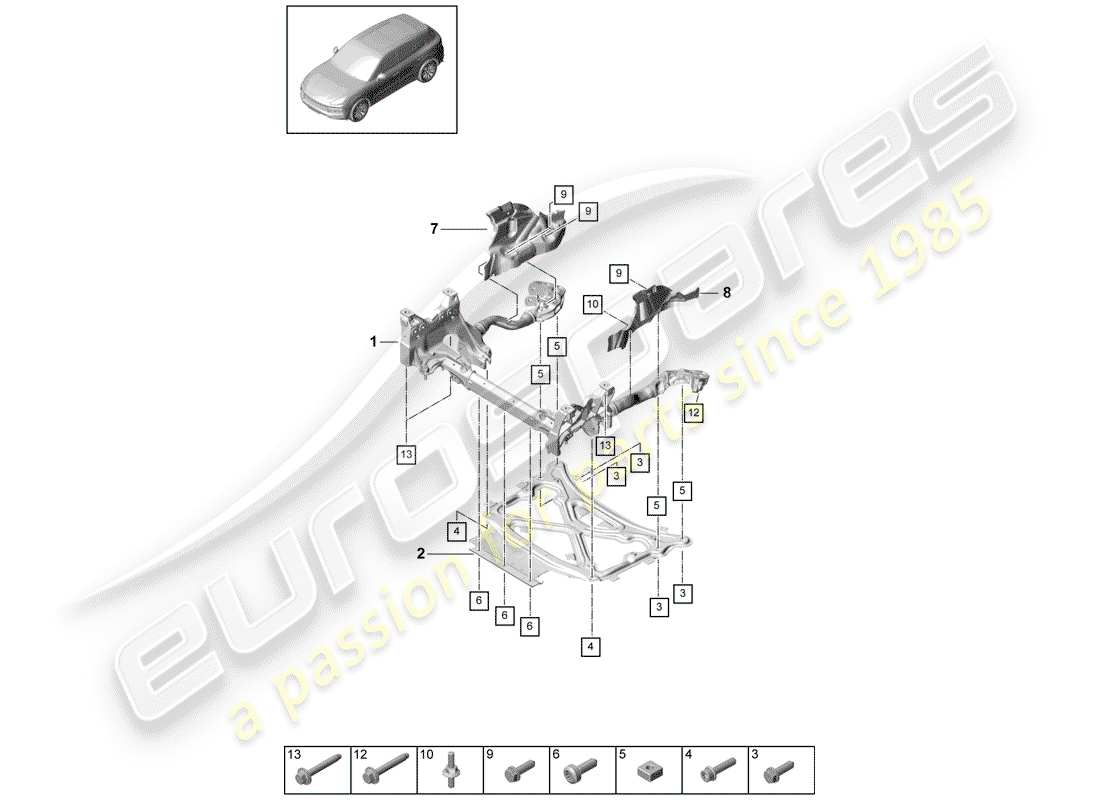 porsche 2020 (cayenne e3 9ya/9yb) submarco diagrama de piezas