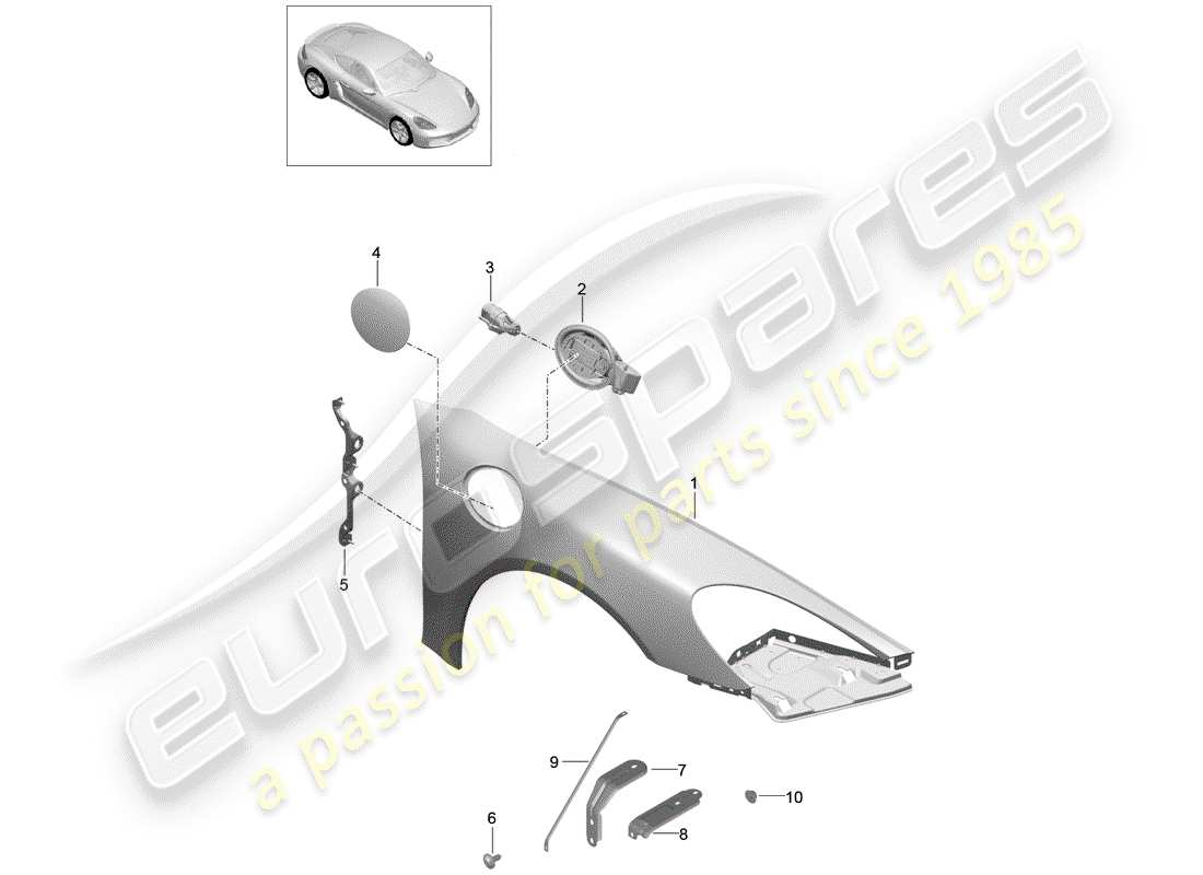 porsche 718 cayman (2020) diagrama de piezas del guardabarros