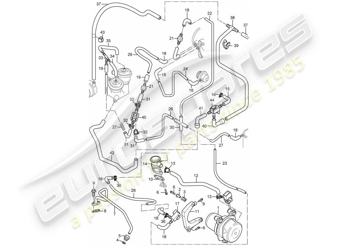 porsche 2005 (996 gt3) inyección de aire diagrama de piezas