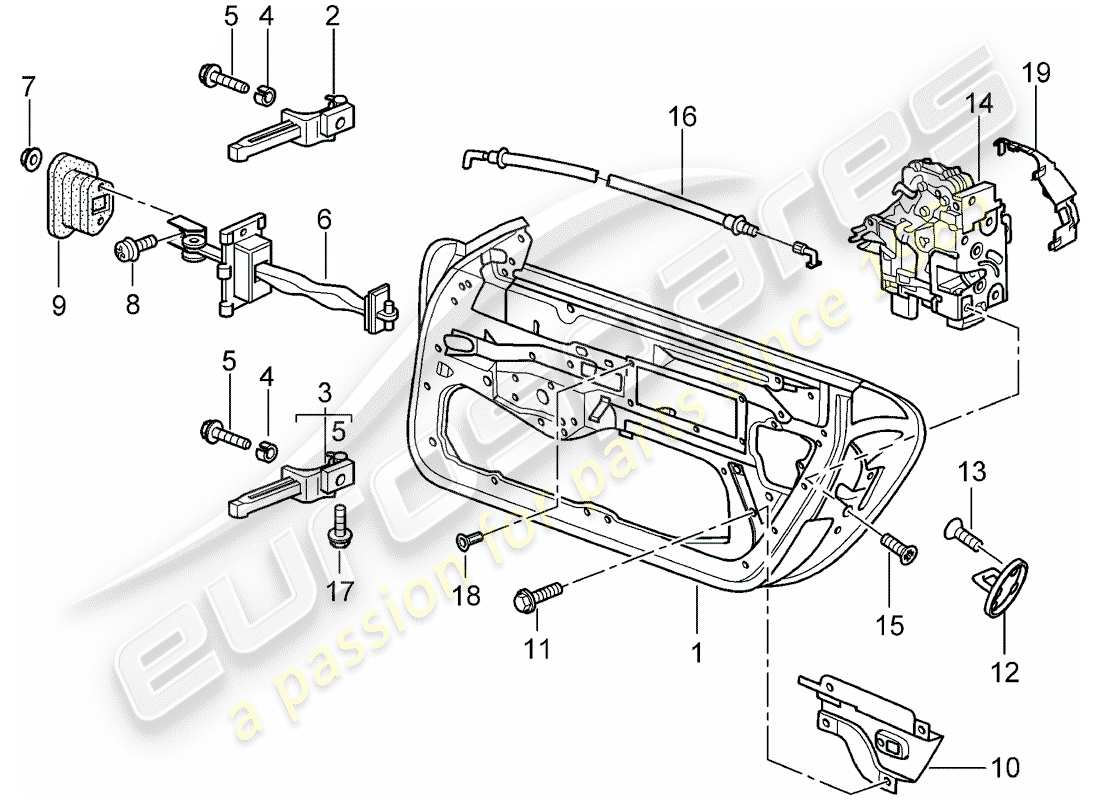 porsche 2002 (986 boxster) carcasa de la puerta - pestillo de la puerta diagrama de piezas