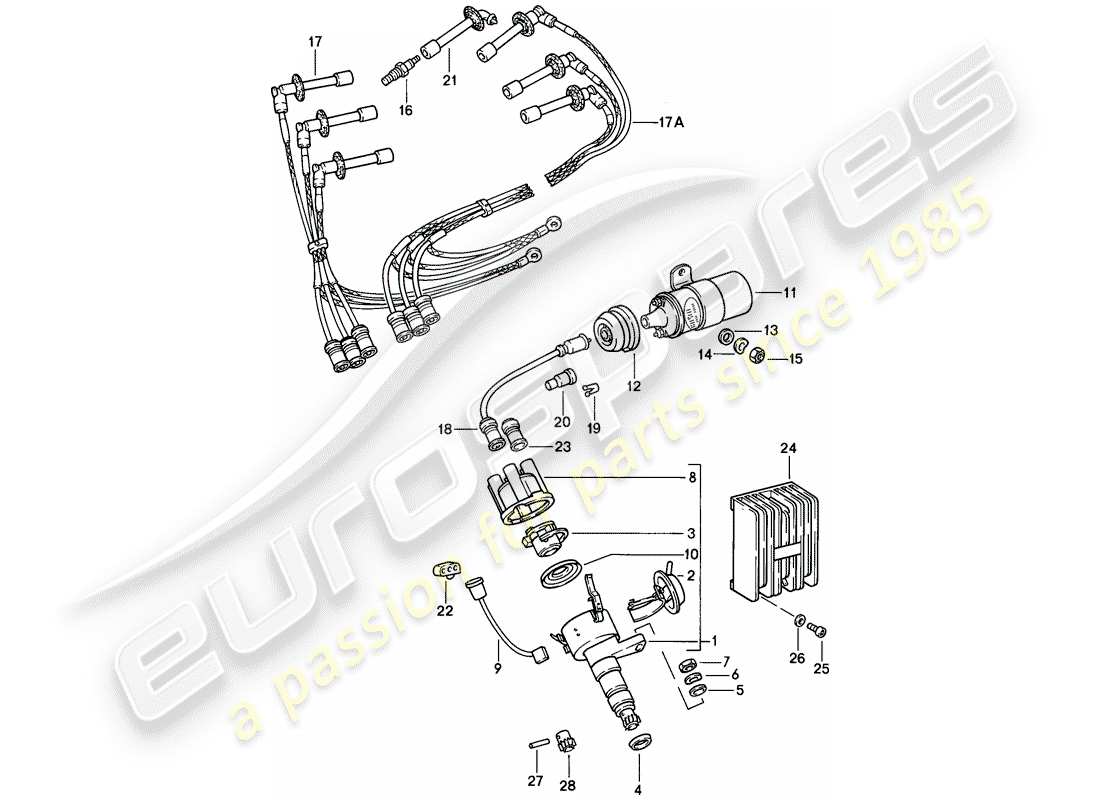 porsche 1987 (911) electricidad del motor 1 diagrama de piezas