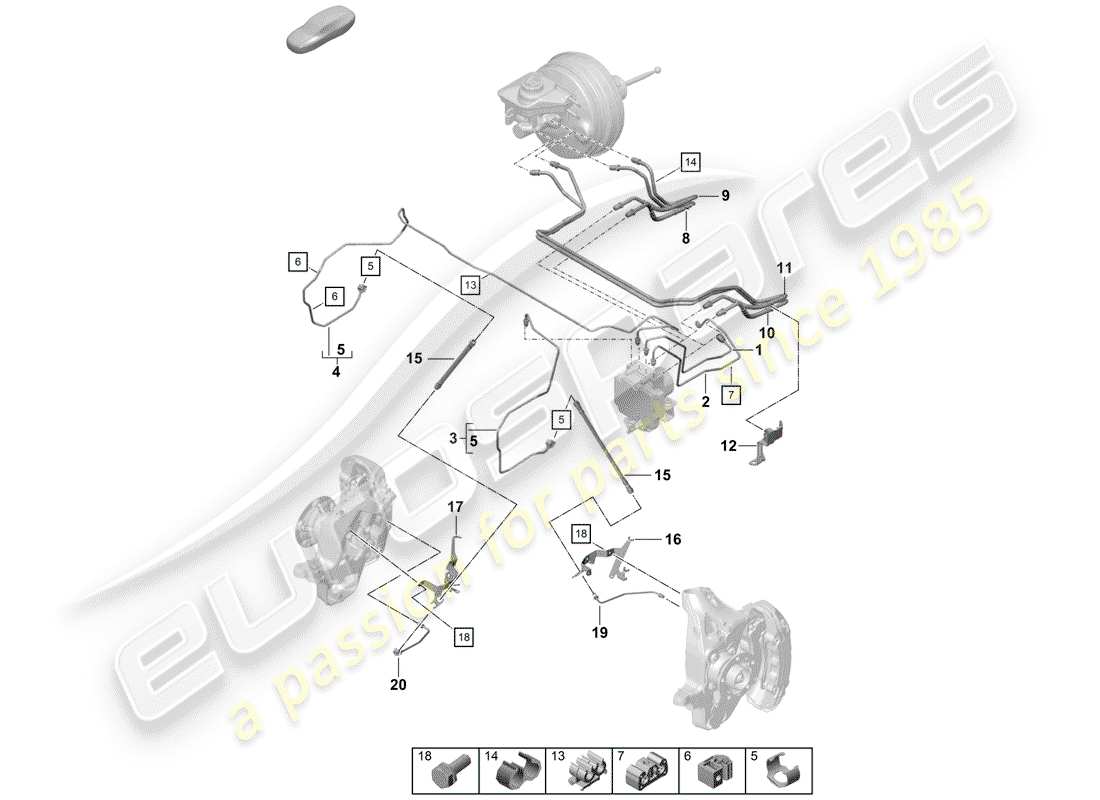 porsche 2019 (718 boxster spyder) diagrama de piezas de la línea de freno