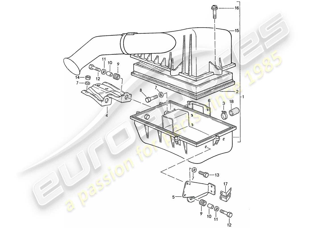 porsche 1990 (944) sistema de limpieza de aire diagrama de piezas