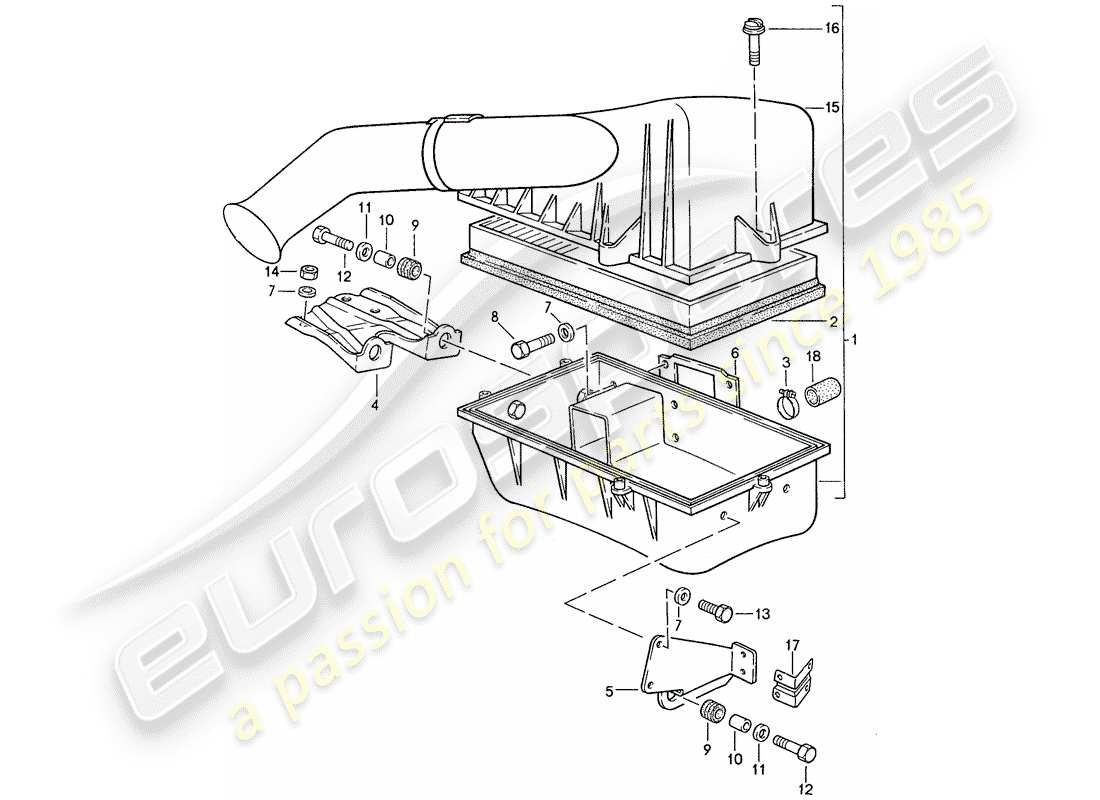 porsche 944 (1990) diagrama de piezas del sistema de limpiador de aire