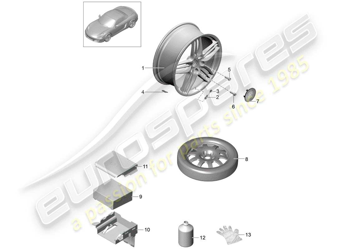 porsche 2012 (981 boxster) ruedas diagrama de piezas