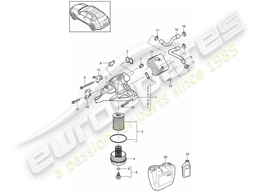 porsche 2011 (cayenne e2 92a) diagrama de piezas del filtro de aceite