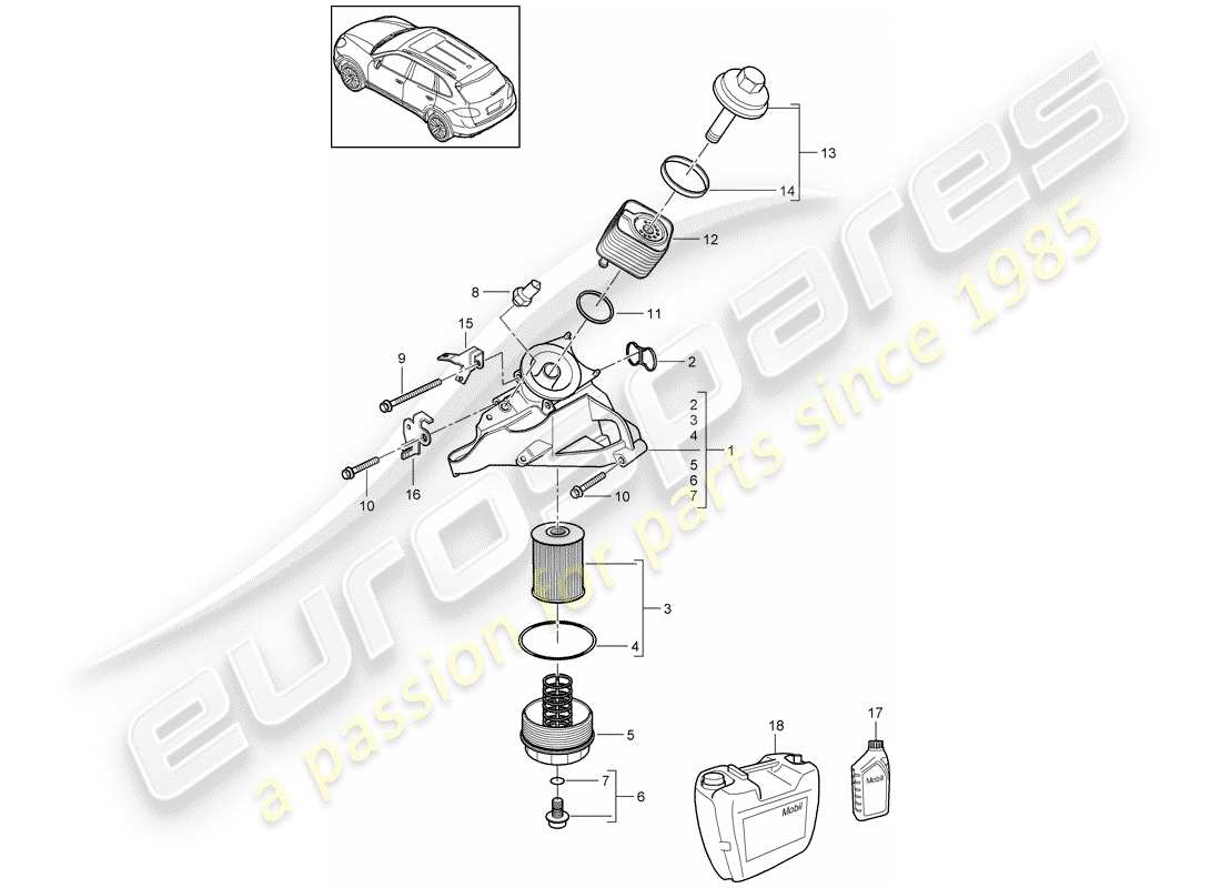 porsche 2016 (cayenne e2 92a) diagrama de piezas del filtro de aceite