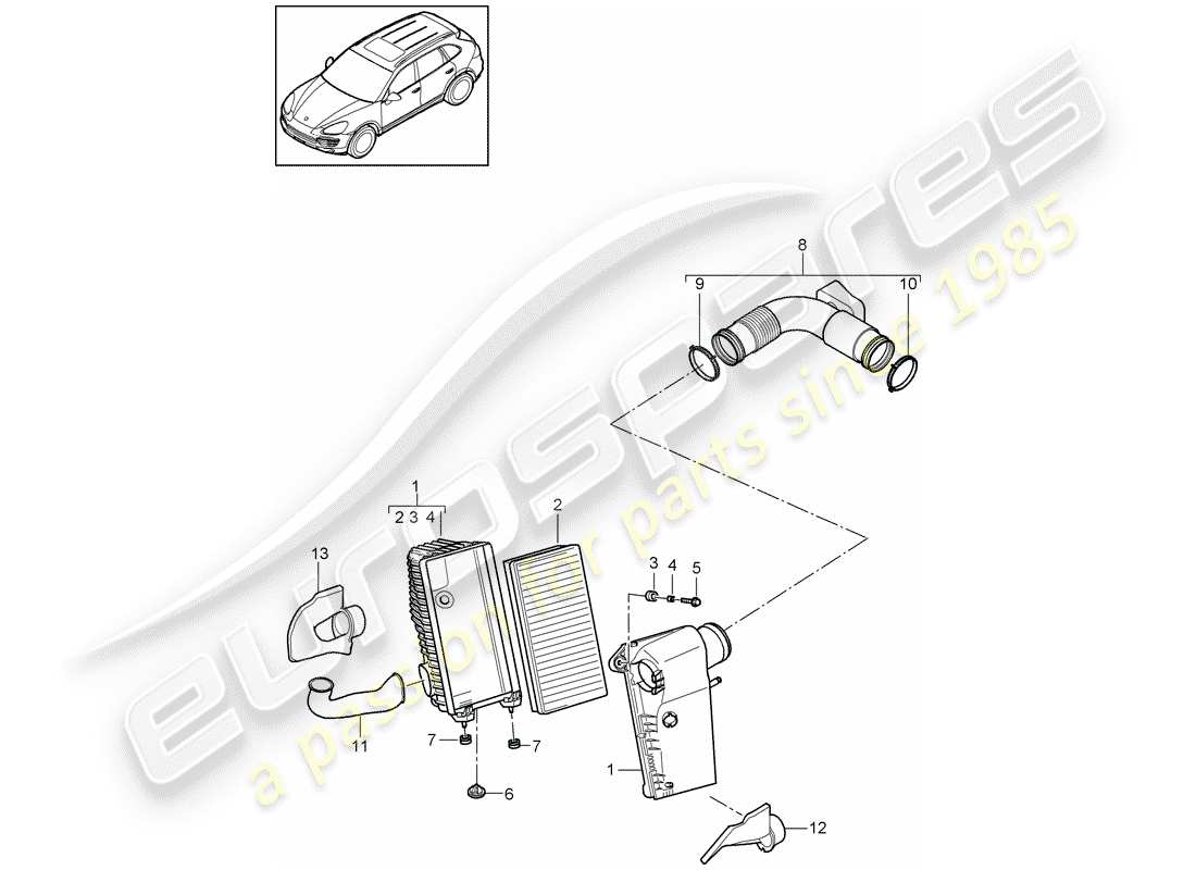 porsche 2016 (cayenne e2 92a) filtro de aire con conexión diagrama de piezas