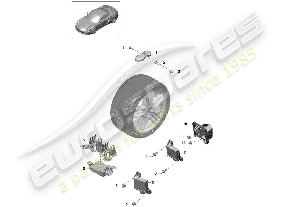 porsche 2013 (981 boxster) sistema de control de presión de neumáticos diagrama de piezas