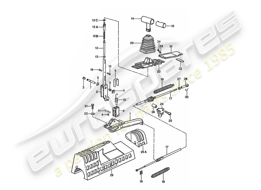porsche 928 (1995) mecanismo de cambio - para vehículos con - transmisión automática diagrama de piezas
