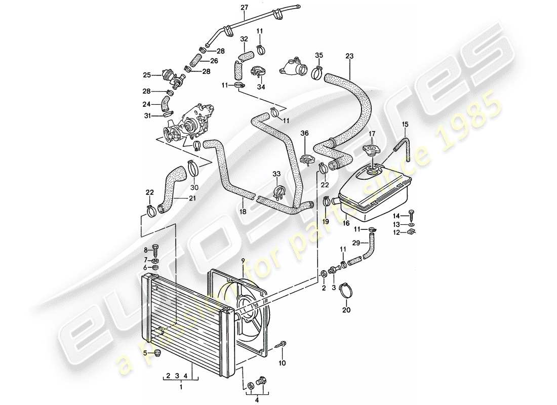 porsche 1993 (968) diagrama de piezas de refrigeración por agua