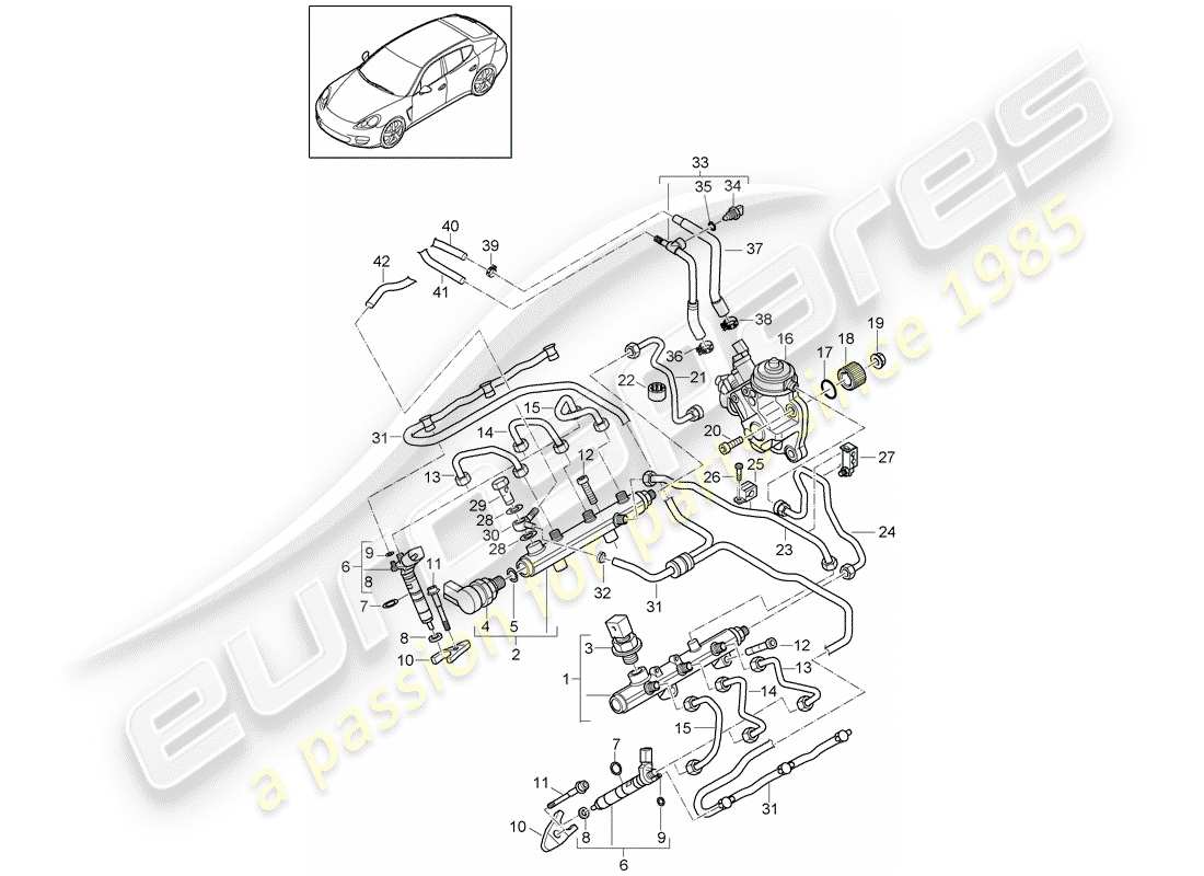 porsche 2010 (panamera 970) tubo de recogida de combustible diagrama de piezas