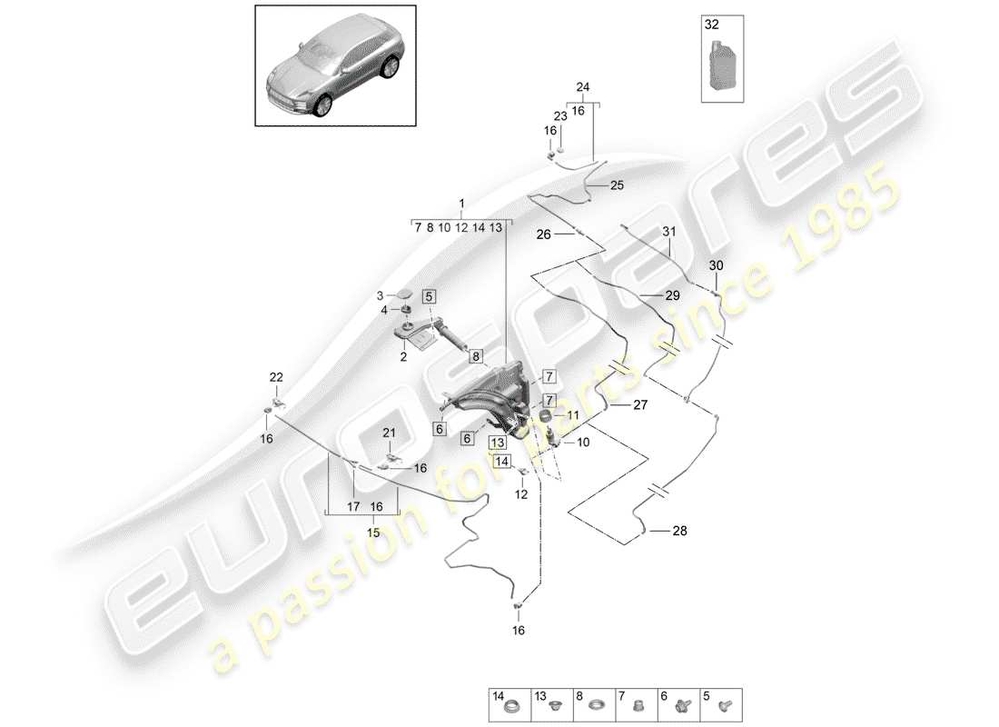 porsche 2019 (macan) diagrama de piezas de la unidad arandela