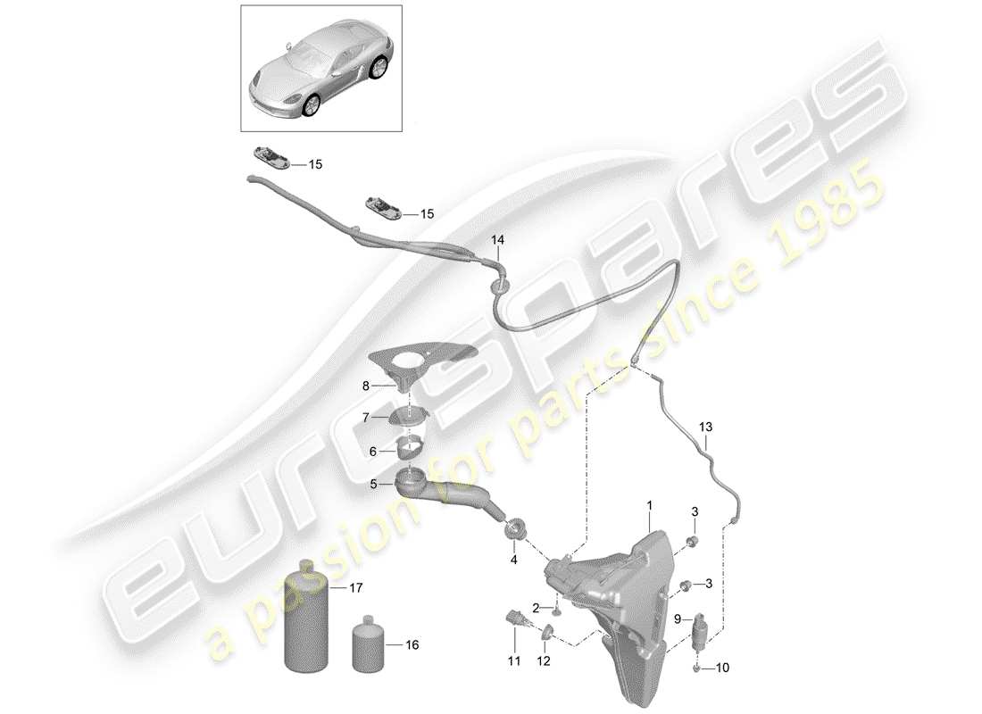 porsche 2018 (718 cayman) windshield washer unit diagrama de piezas
