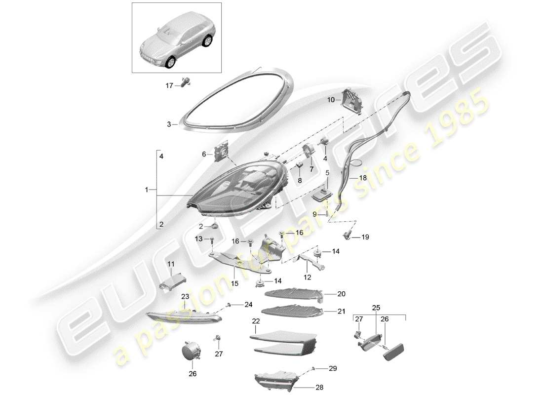 porsche 2016 (macan) faro led diagrama de piezas