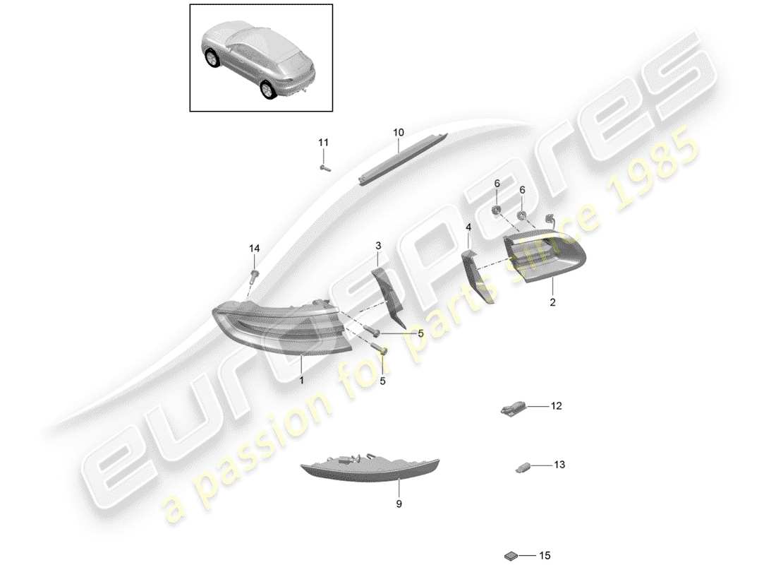 porsche 2016 (macan) diagrama de piezas de la luz trasera