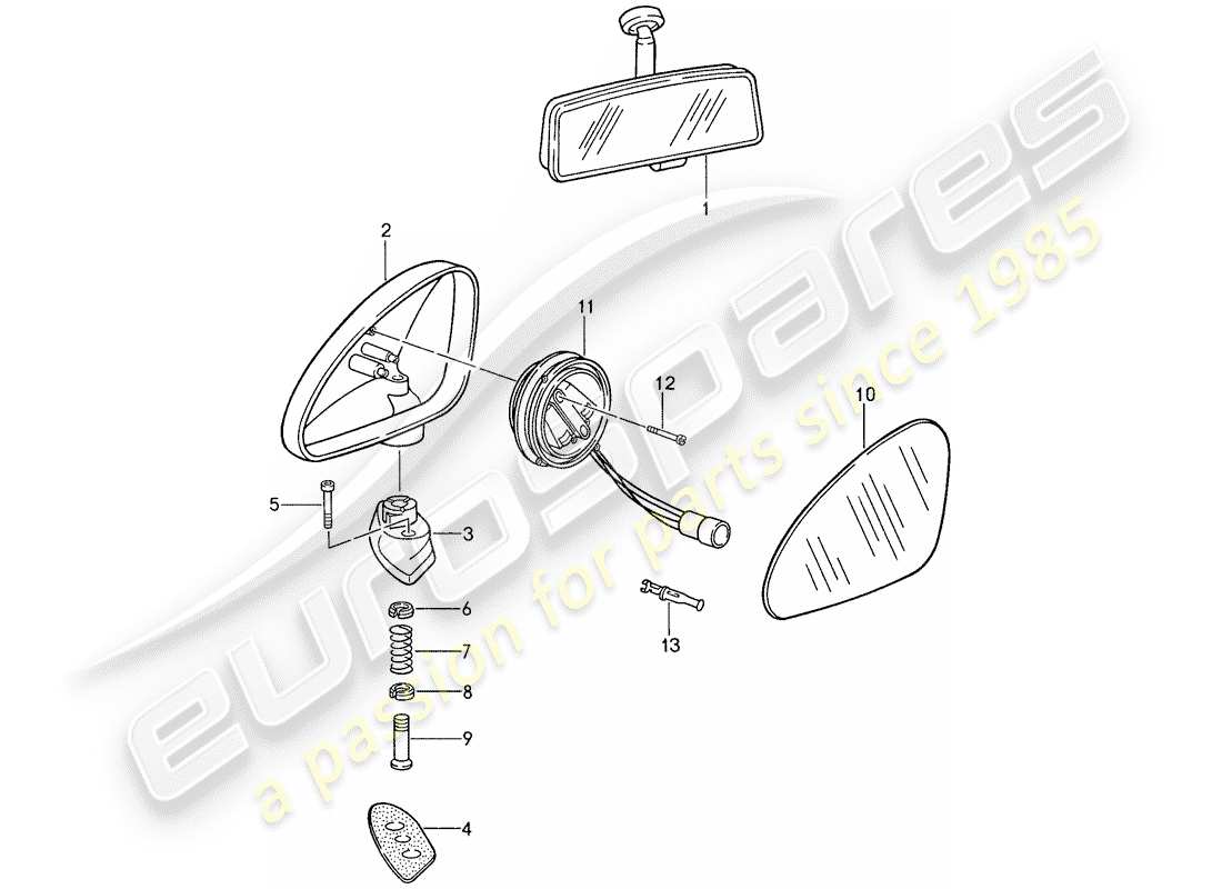 porsche 1987 (959) espejo retrovisor interior - espejo retrovisor diagrama de piezas